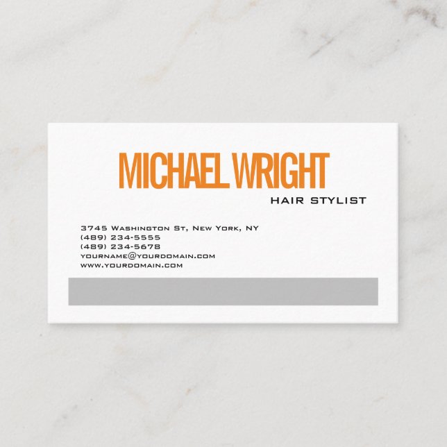 Grey Orange White Modern Plain Simple Minimalist Business Card (Front)