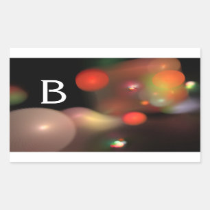 GREY ORANGE YELLOW BLACK FRACTAL BUBBLES MONOGRAM RECTANGULAR STICKER