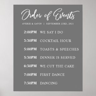 Grey Order of Events Wedding Day Schedule Poster