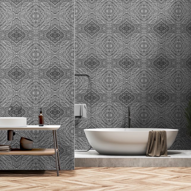 Grey Organic abstract vinyl Wallpaper (Bathroom)