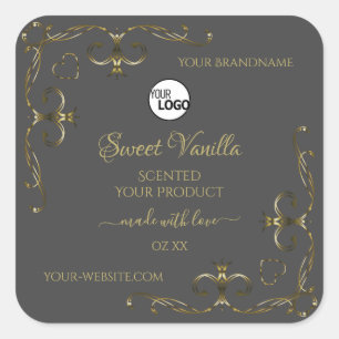 Grey Ornamental Gold Corners Product Labels Logo