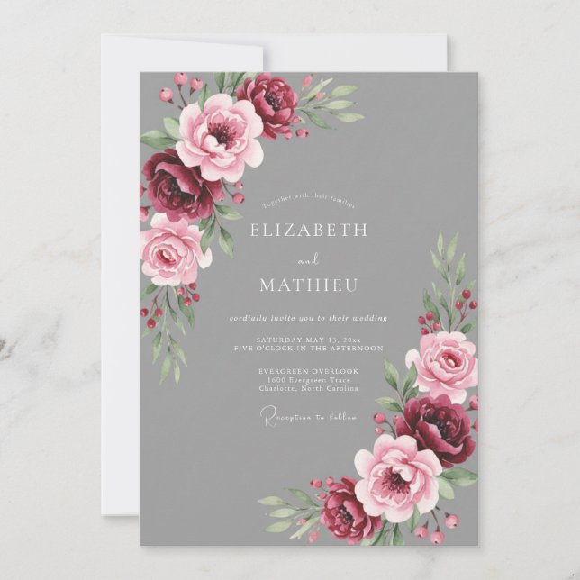 Grey Ornate Autumnal Wedding Invitation (Front)