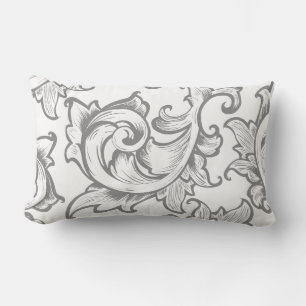 Grey Ornate Greek Leaves Scrolls Lumbar Cushion