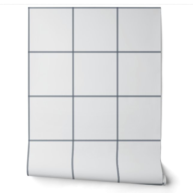 Grey Oversized Windowpane Check Wallpaper (Unrolling)