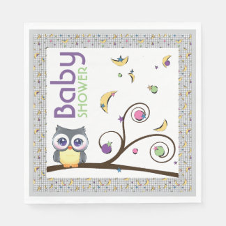 Grey Owl Gender-Neutral Baby Shower Moon Star Napkin