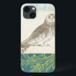 Grey Owl on Pattern Background iPhone 13 Case<br><div class="desc">Feeling artsy? Get this contemporary drawing of a grey owl on a collage-inspired background. The background is colourful and includes tones of blue,  grey and green. This fine art print will brighten any living room,  bathroom or bedroom.</div>
