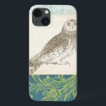 Grey Owl on Pattern Background iPhone 13 Case<br><div class="desc">Feeling artsy? Get this contemporary drawing of a grey owl on a collage-inspired background. The background is colourful and includes tones of blue,  grey and green. This fine art print will brighten any living room,  bathroom or bedroom.</div>