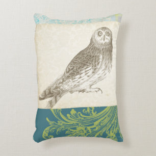 Grey Owl on Pattern Background Decorative Cushion