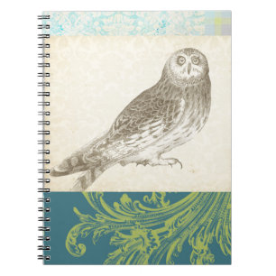 Grey Owl on Pattern Background Notebook