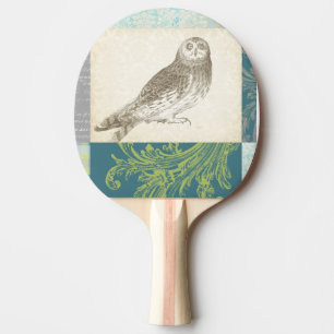 Grey Owl on Pattern Background Ping Pong Paddle