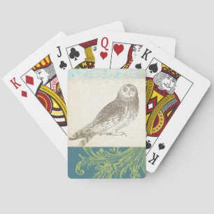 Grey Owl on Pattern Background Playing Cards