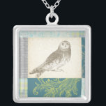 Grey Owl on Pattern Background Silver Plated Necklace<br><div class="desc">Feeling artsy? Get this contemporary drawing of a grey owl on a collage-inspired background. The background is colourful and includes tones of blue,  grey and green. This fine art print will brighten any living room,  bathroom or bedroom.</div>
