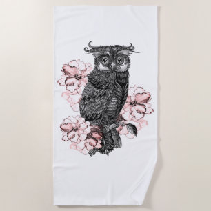 Grey Owl Pink Orchids Beach Towel