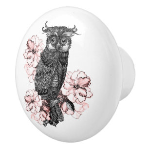 Grey Owl Pink Orchids Ceramic Knob