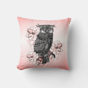 Grey Owl Pink Orchids Cushion