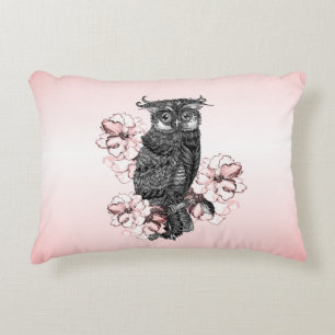 Grey Owl Pink Orchids Decorative Cushion