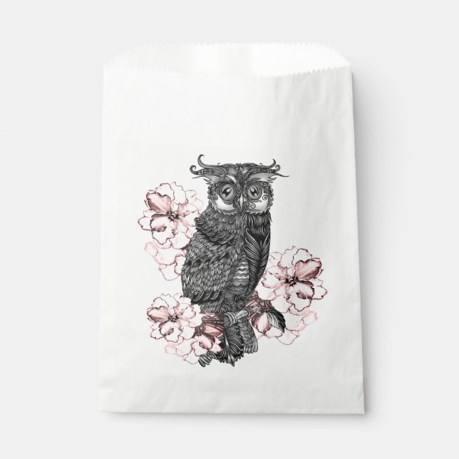 Grey Owl Pink Orchids Favour Bags (Front)