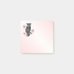 Grey Owl Pink Orchids Post-it Notes