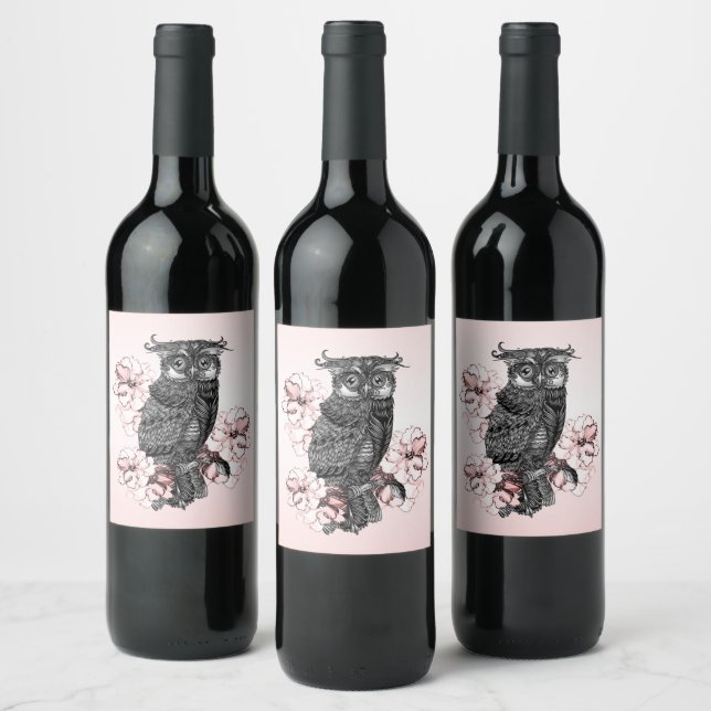 Grey Owl Pink Orchids Wine Label (Bottles)