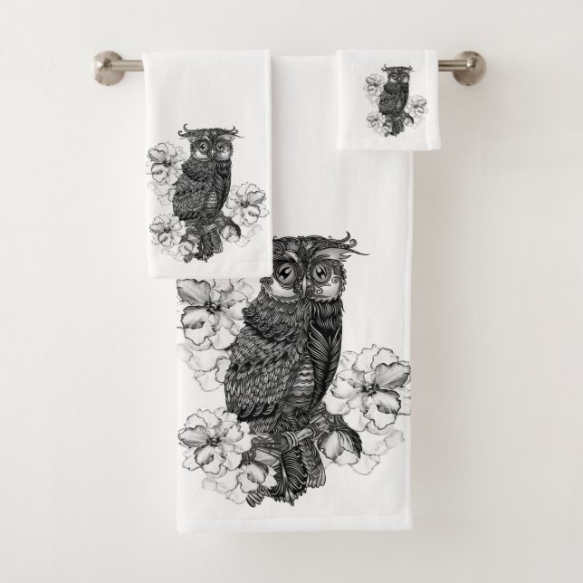 Grey Owl White Orchids Bath Towel Set (Insitu)
