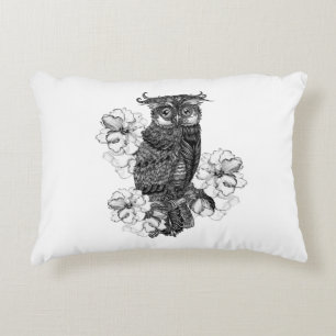 Grey Owl White Orchids Decorative Cushion