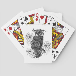 Grey Owl White Orchids Playing Cards