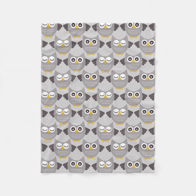 Grey Owls Fleece Blanket (Front)