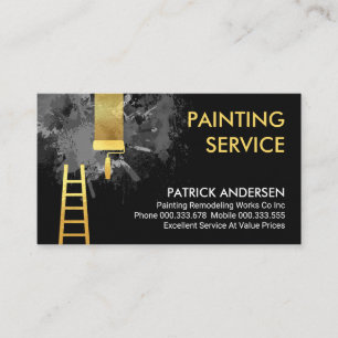 Grey Paint Splatter Gold Brush Painting Business Card
