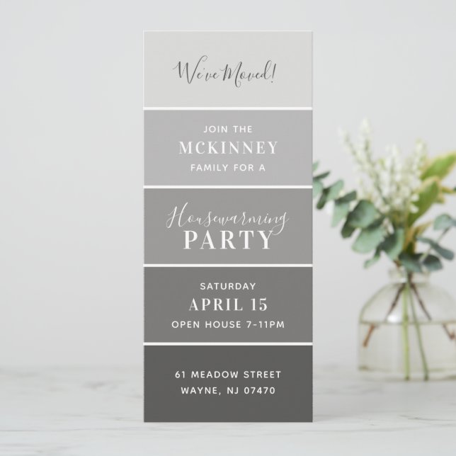 Grey Paint Swatch Card Housewarming Party Invite (Standing Front)