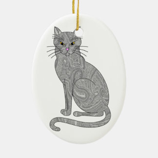 Grey Paisley Cat Ornament