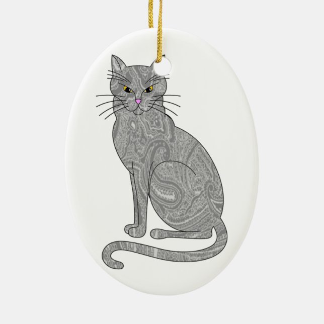 Grey Paisley Cat Ornament (Back)