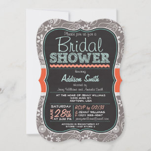 Grey Paisley Chalkboard look Bridal Shower Invitation