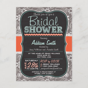 Grey Paisley Chalkboard look Bridal Shower Invitation Postcard