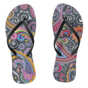 Grey Paisley Pattern Flip Flops