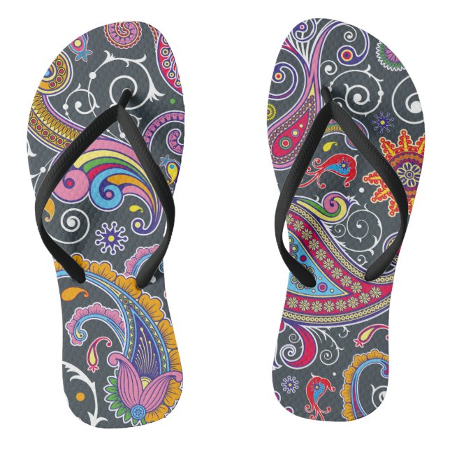 Grey Paisley Pattern Flip Flops (Footbed)