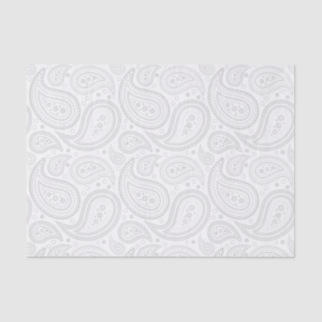 Grey Paisley Pattern on White Tissue Paper (Front)