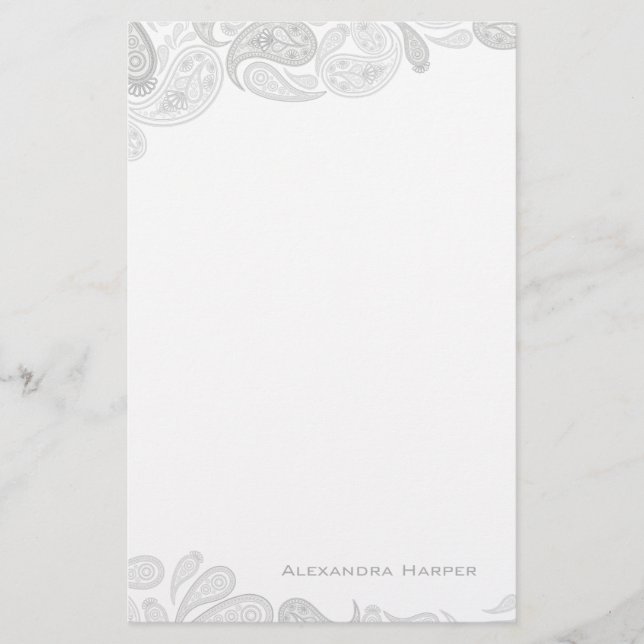 Grey Paisley Personalised Stationery (Front)