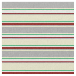 Grey, Pale Goldenrod, Green, White & Maroon Lines Fabric