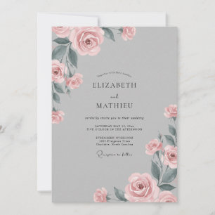 Grey Pale Pink Petal Wedding Invitation