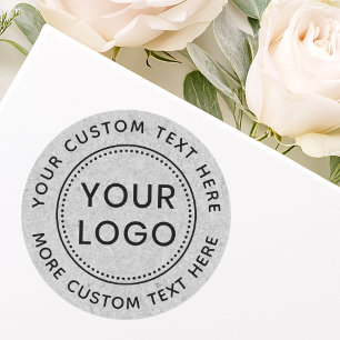 Grey paper texture custom logo circular text classic round sticker
