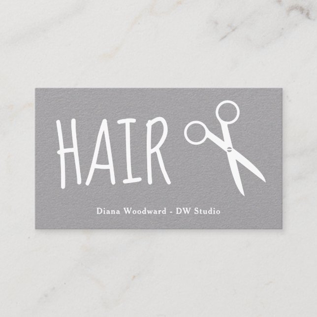 Grey Paper White Hairdressers Business Card (Front)