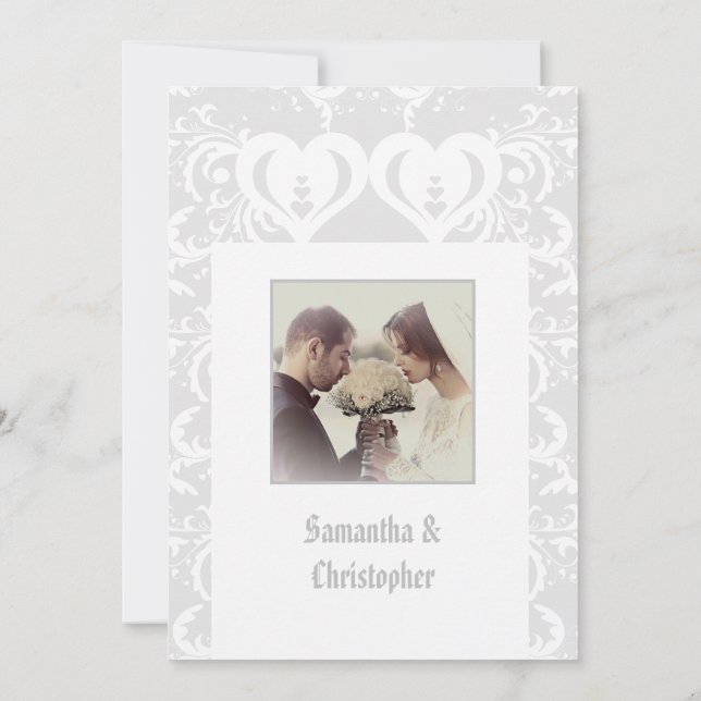 Grey papercut wedding photo invitation (Back)