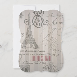 grey paris eiffel tower vintage bridal shower invitation