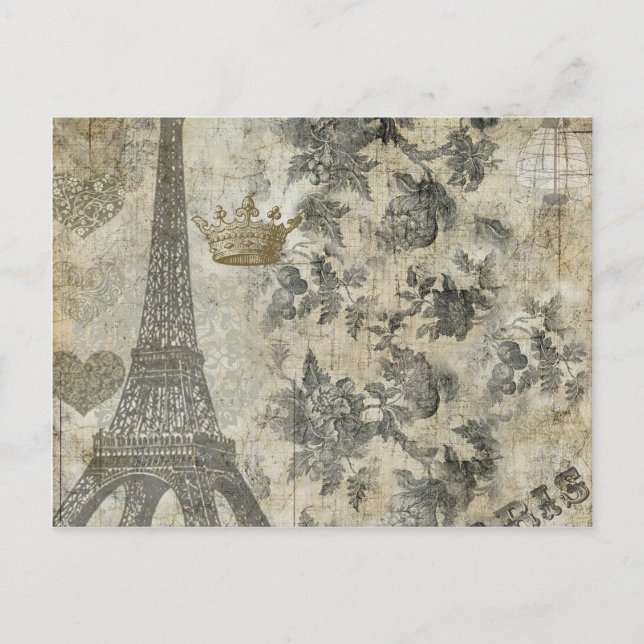 Grey Parisian Collage Postcard (Front)
