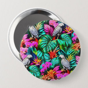 Grey Parrot Jungle Dreams Seamless Surface Pattern 10 Cm Round Badge