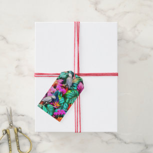 Grey Parrot Jungle Dreams Seamless Surface Pattern Gift Tags