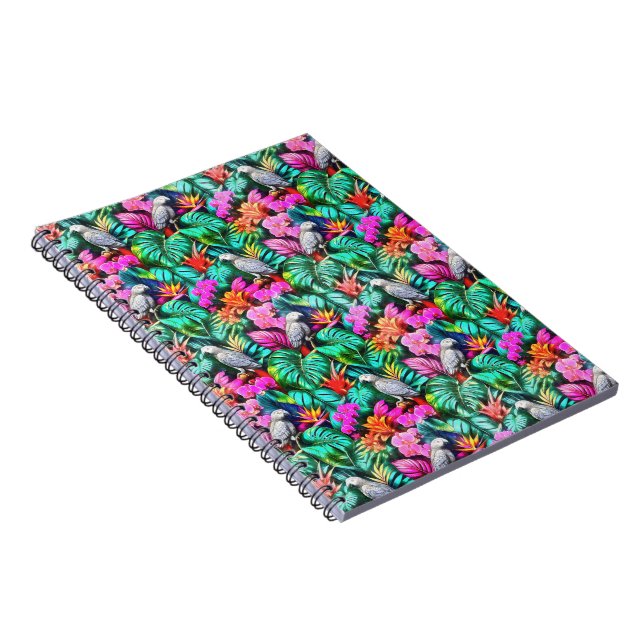 Grey Parrot Jungle Dreams Seamless Surface Pattern Notebook (Right Side)