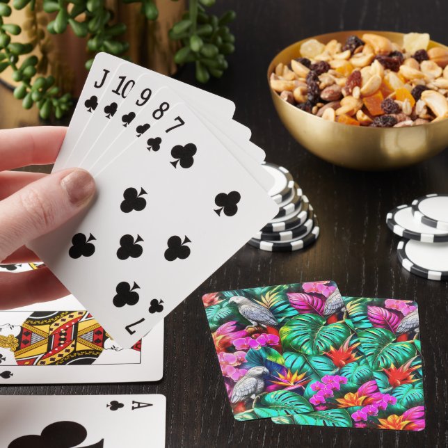 Grey Parrot Jungle Dreams Seamless Surface Pattern Playing Cards (In Situ)