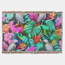 Grey Parrot Jungle Dreams Seamless Surface Pattern