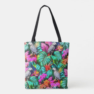 Grey Parrot Jungle Dreams Seamless Surface Pattern Tote Bag